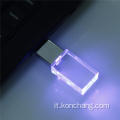 Chiavetta USB in vetro argento con luce a LED